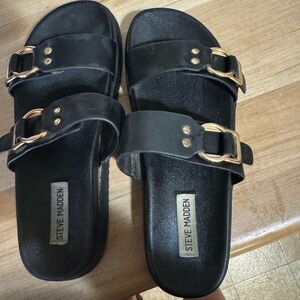 Steve Madden Black Sandals with Gold Buckles